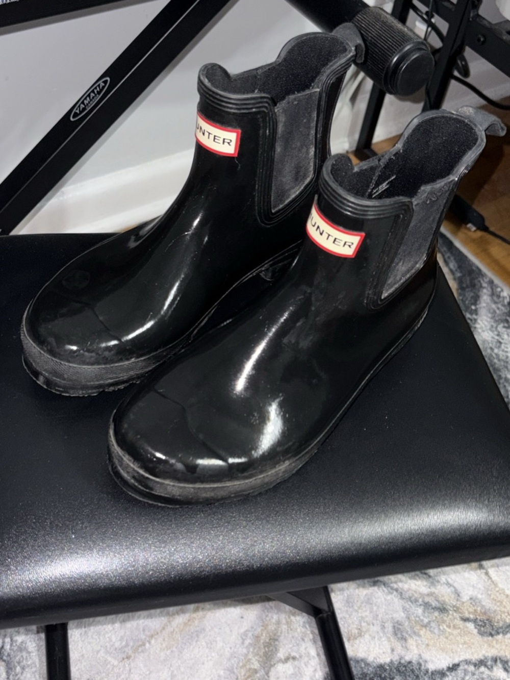 Hunter Kids Black Short Chelsea Rain Boots with Red Logo